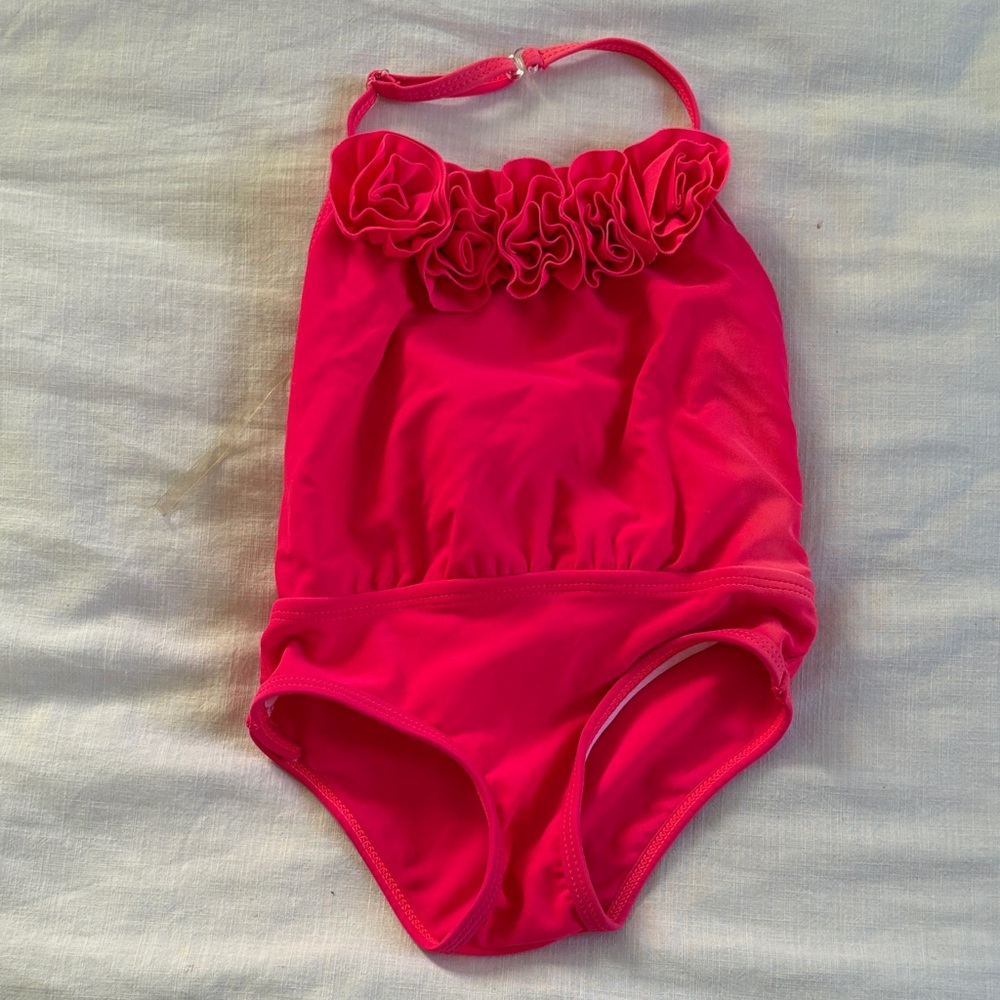 Koala Kids Pink One Piece Swimsuit with Floral Accents
